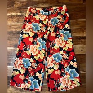 Ann Taylor Loft Floral Pants Petite 8 8p Crop Wide Leg Floral